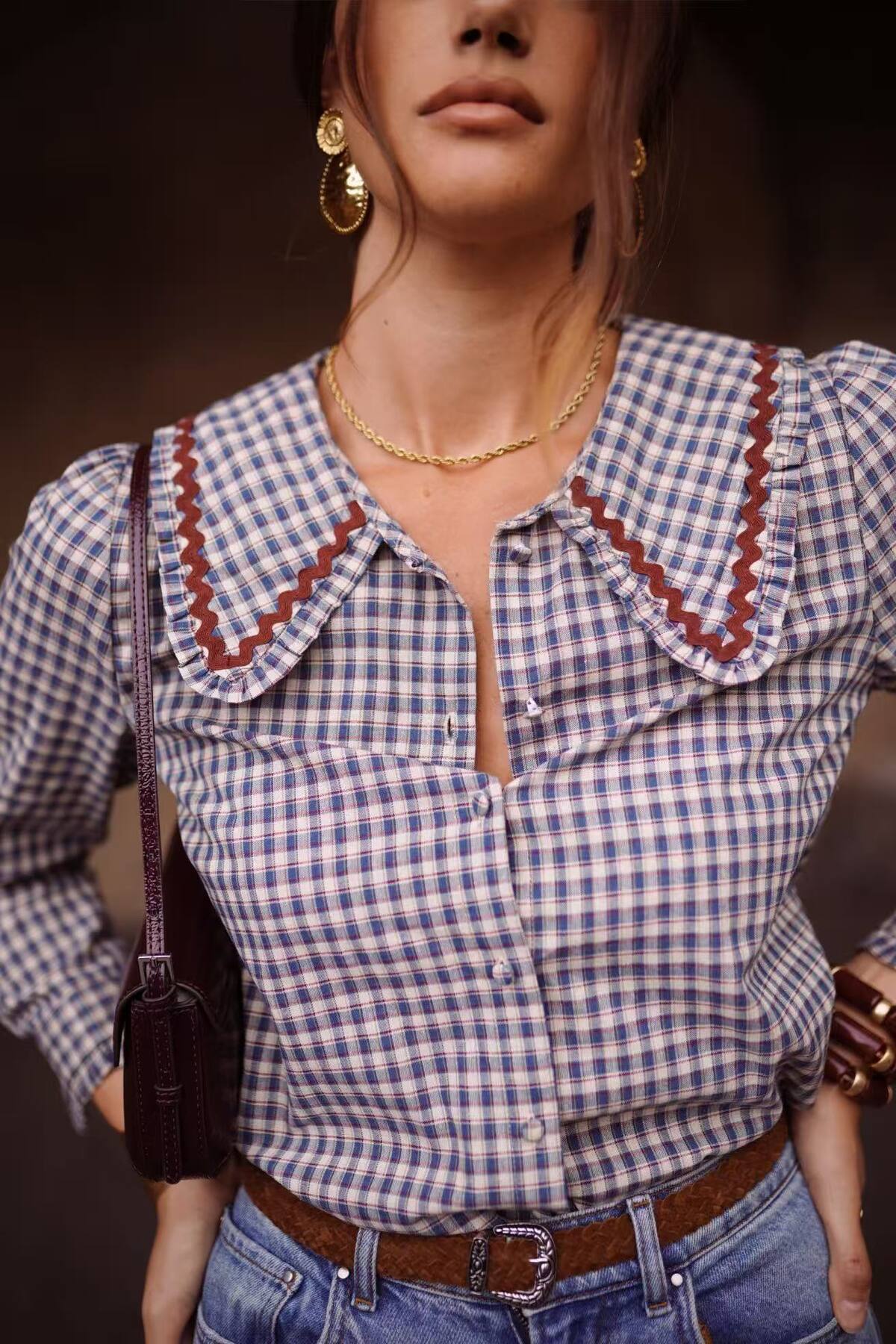 Faye peter pen gingham blue blouse