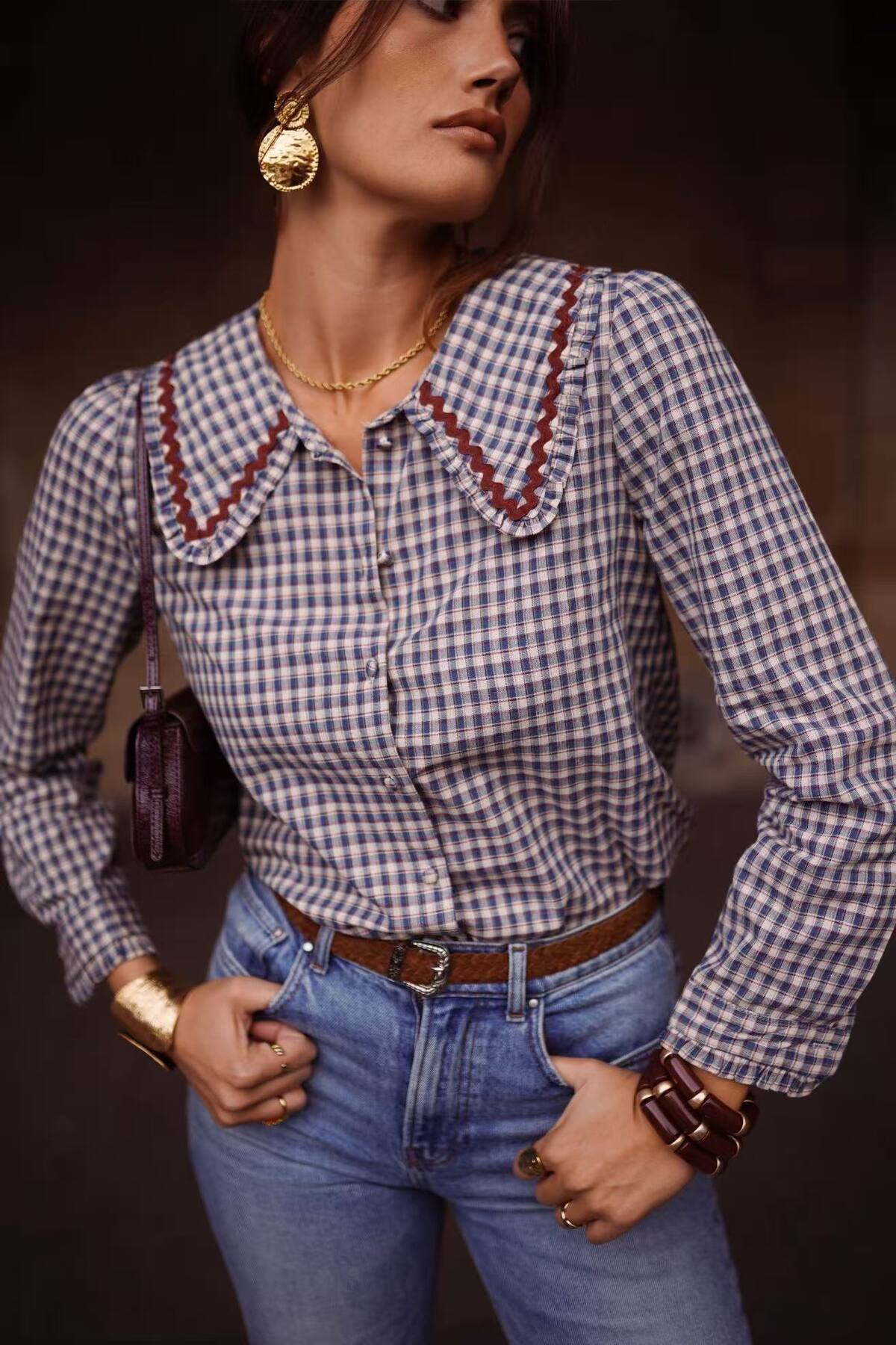 Faye peter pen gingham blue blouse