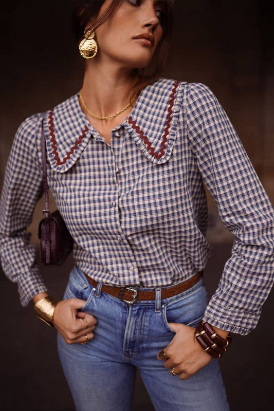 Faye peter pen gingham blue blouse