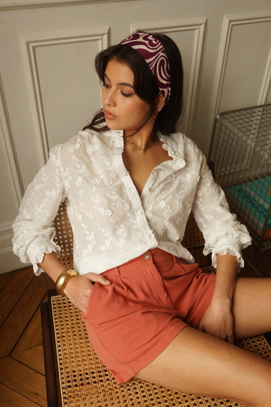 Florence floral embossed embroidered blouse