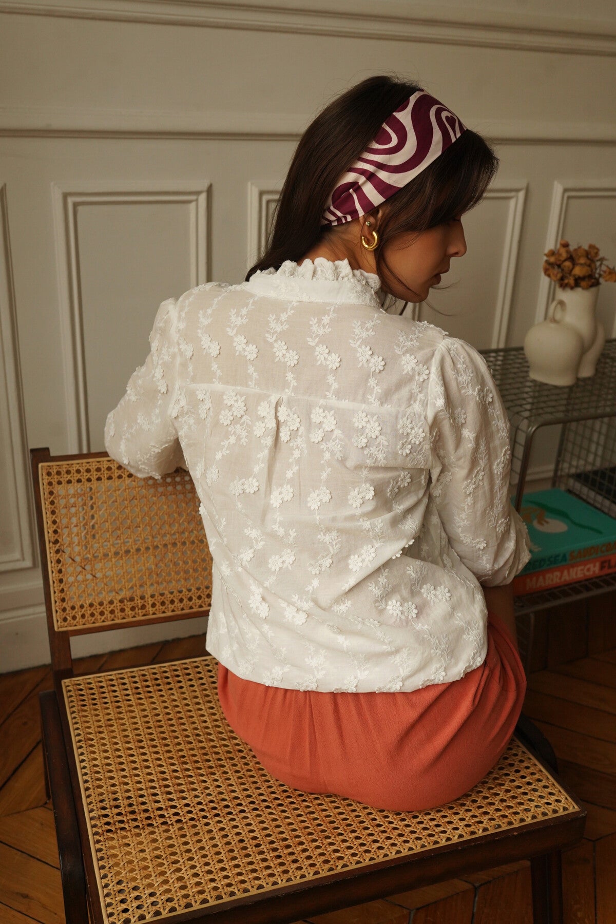 Florence floral embossed embroidered blouse