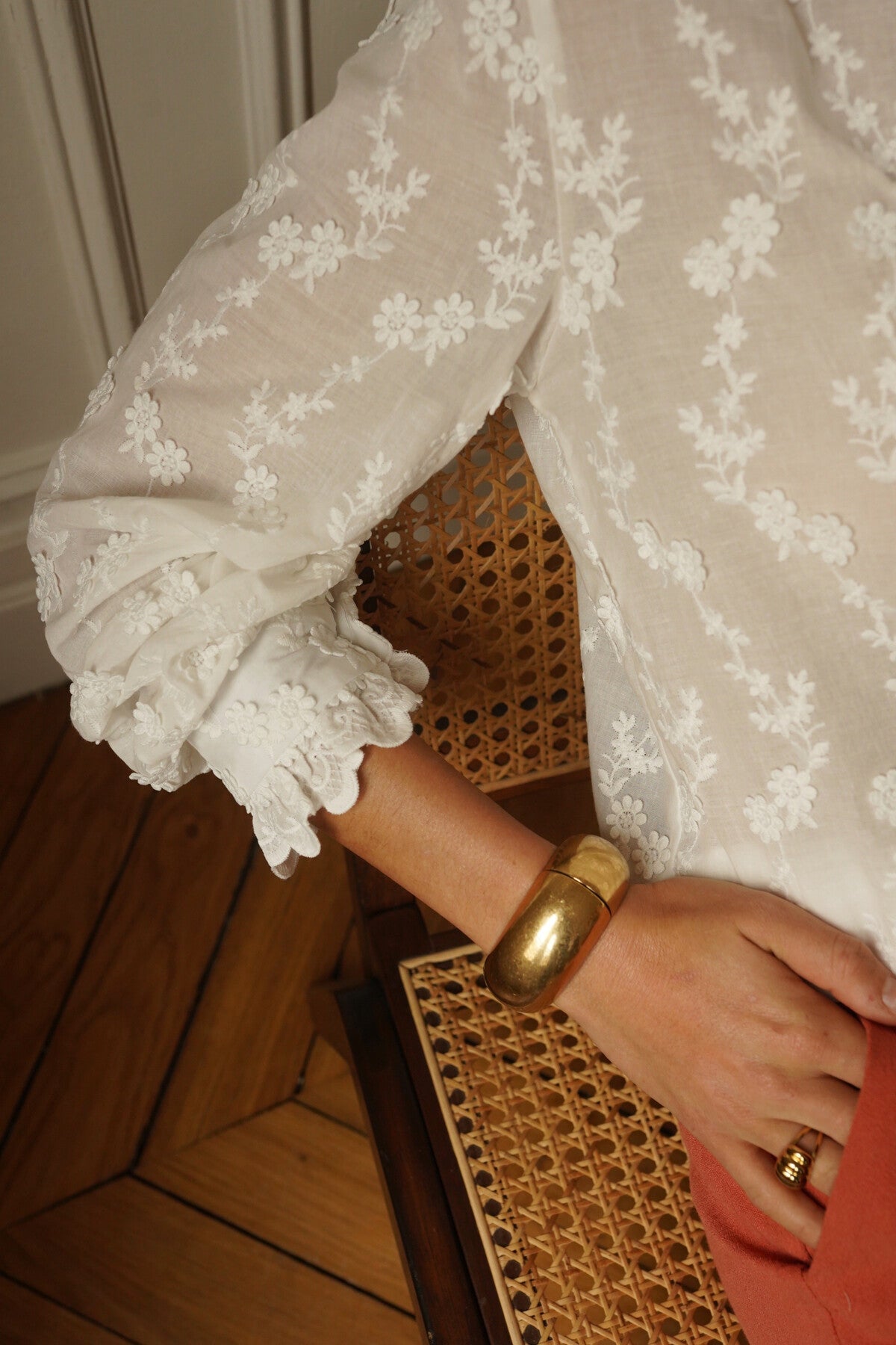 Florence floral embossed embroidered blouse