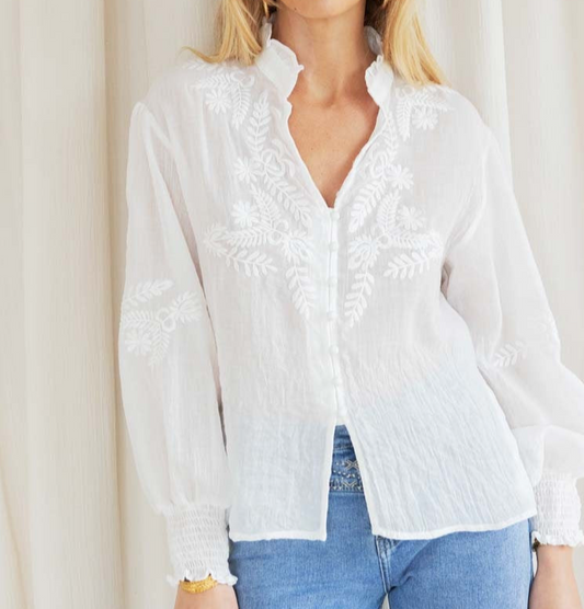 Cora boho embroidered white blouse