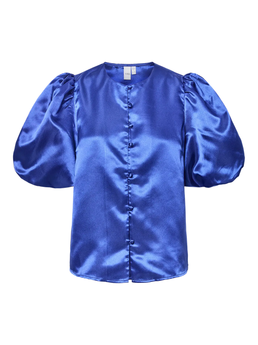 Y.A.S blue sattin puff sleeve top