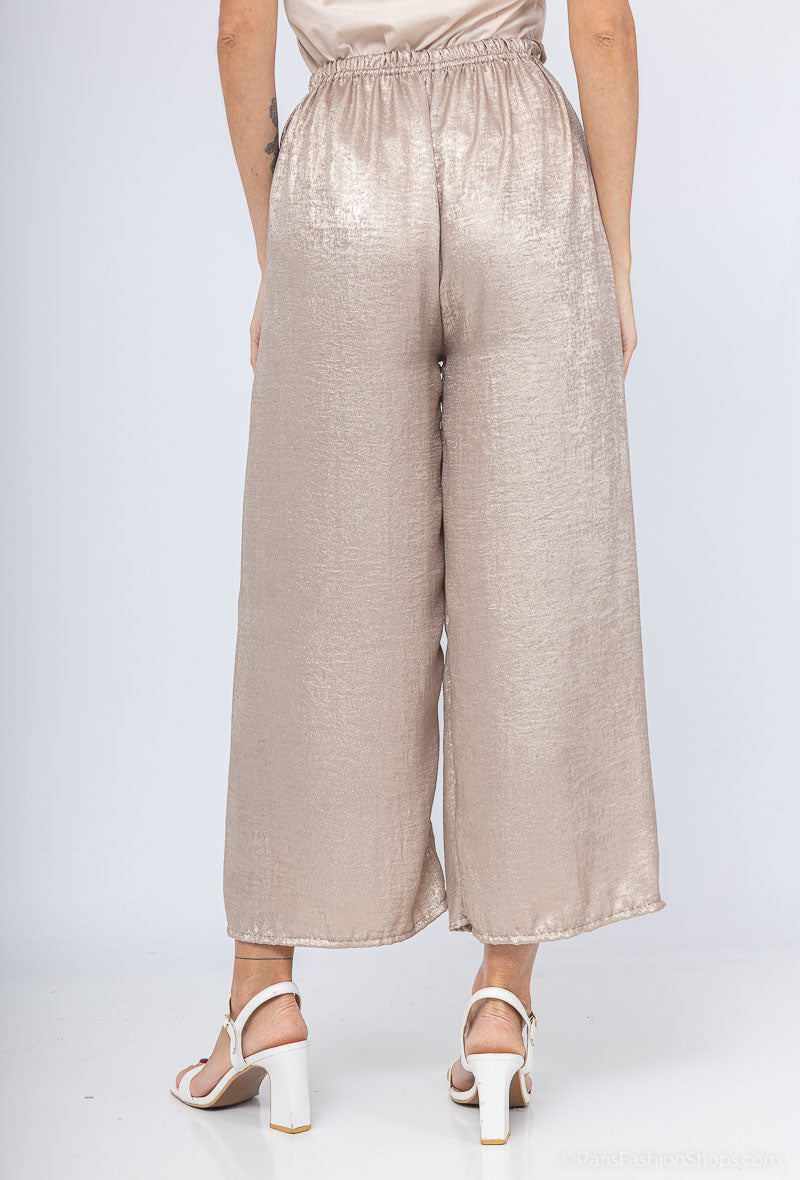 Champagne elasticated fluid iridescent cropped pants