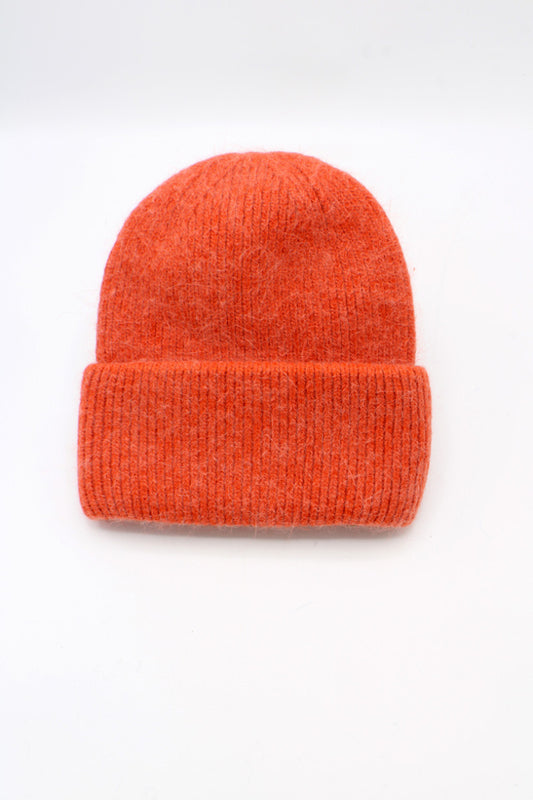 Orange fluffy beanie hat