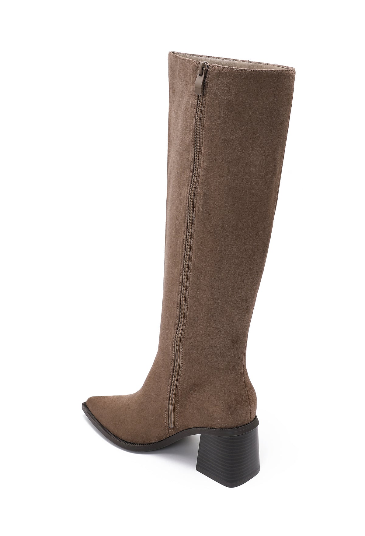 Block heel taupe straight high boots