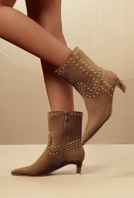 Faux suede studded ankle boots