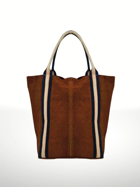 Stripe Chocolate Brown Suede Leather Bag