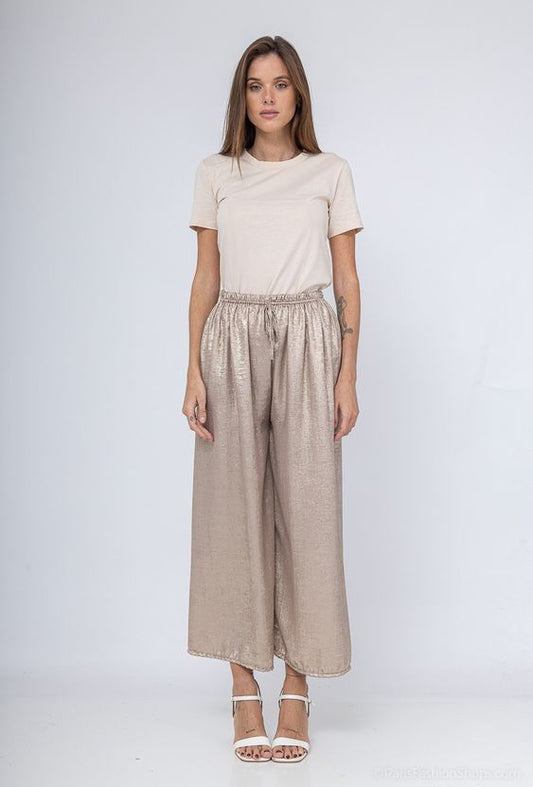 Champagne elasticated fluid iridescent cropped pants