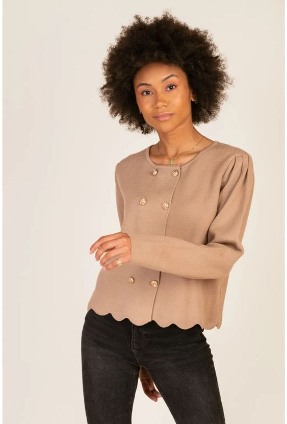 Cropped camel cardigan with gold buttons