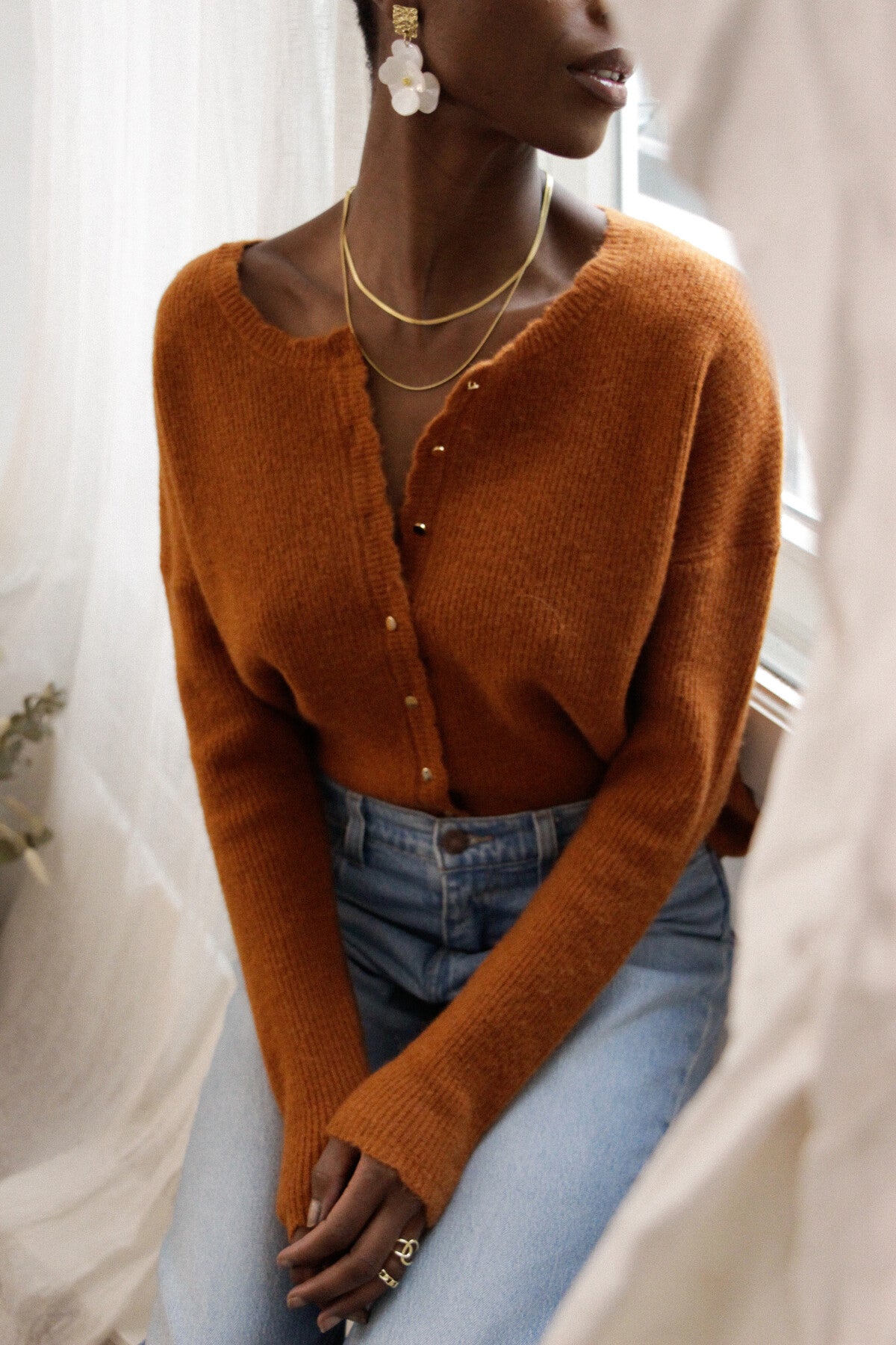 Maggie burnt orange reversible alpaca cardigan