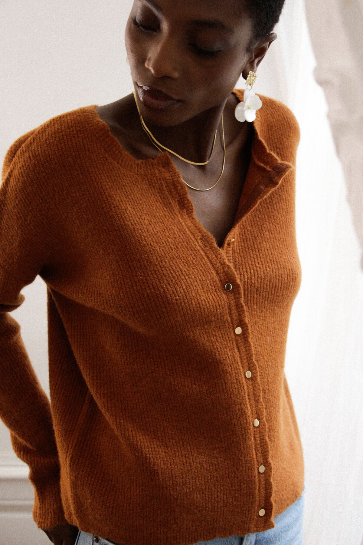 Maggie burnt orange reversible alpaca cardigan