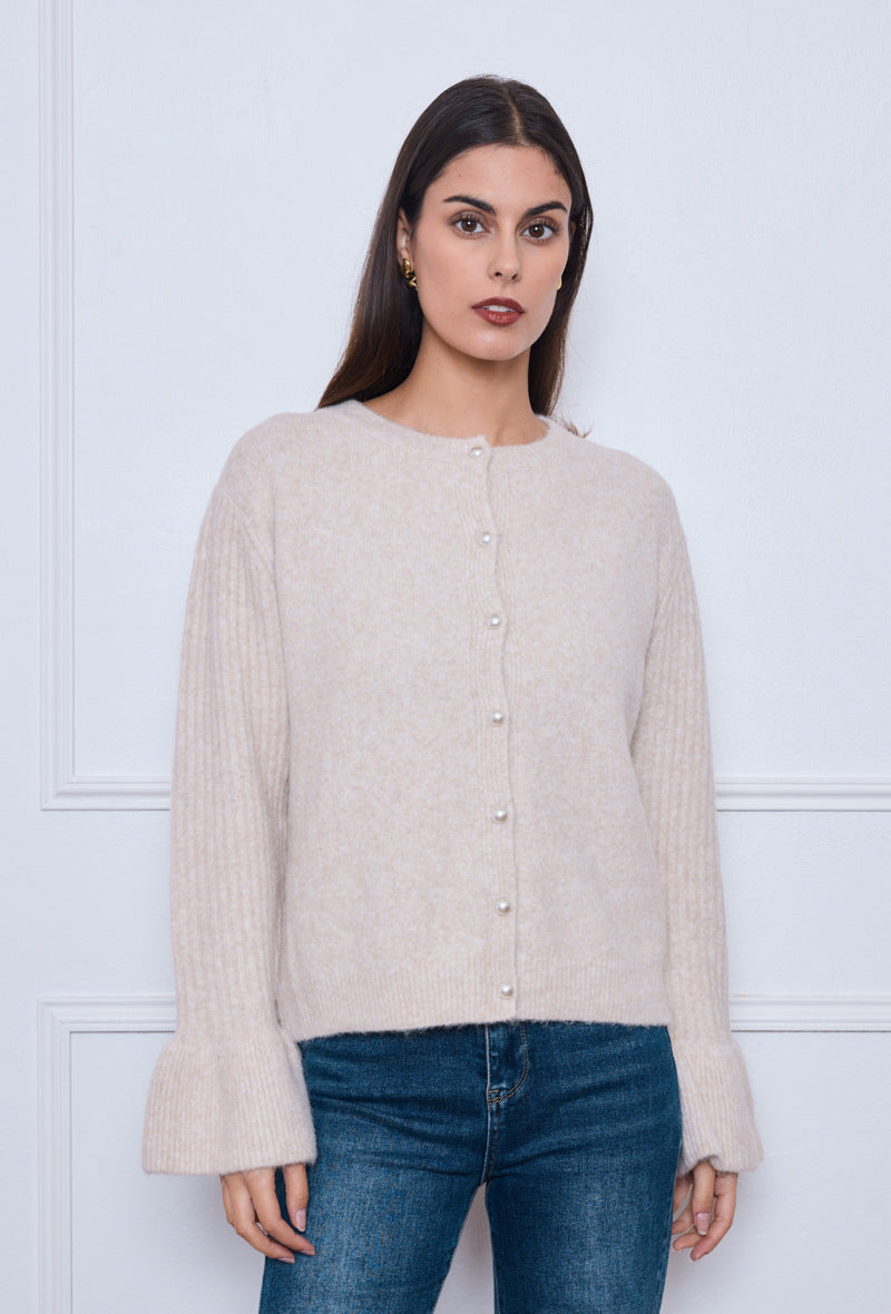 Josie pearl button flared sleeve cardigan