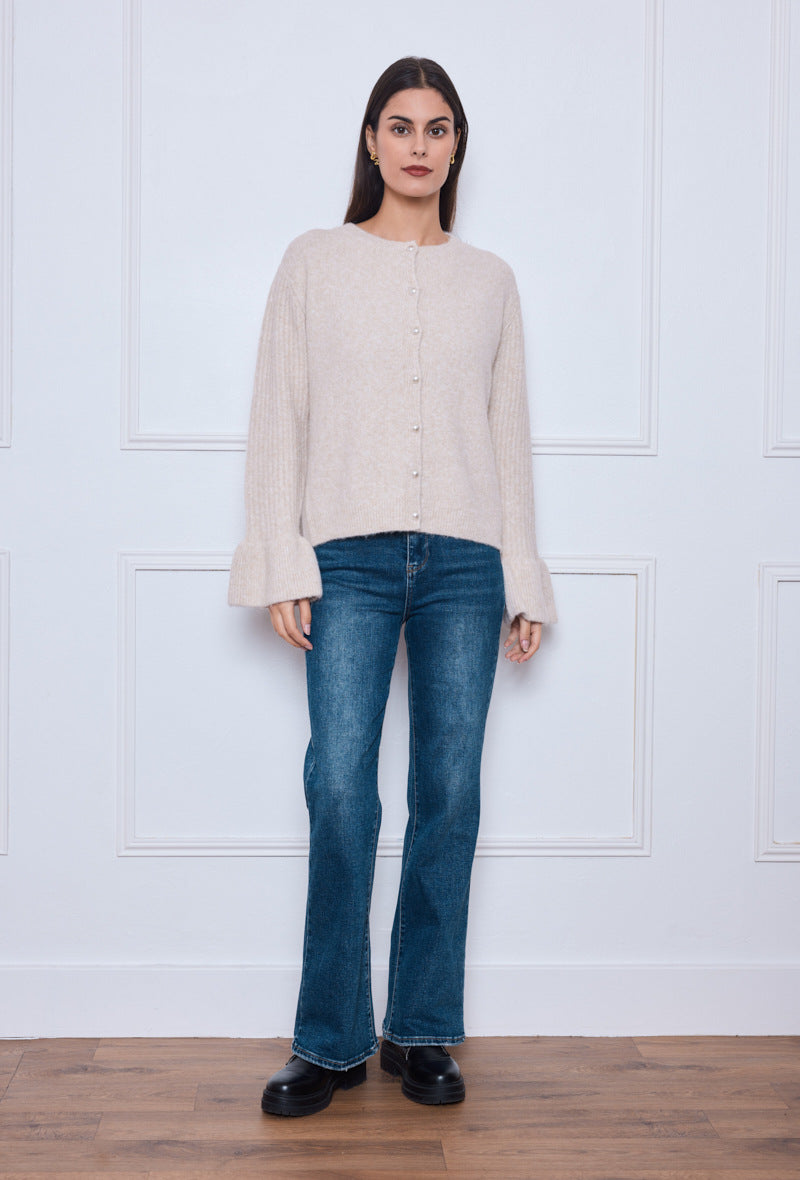 Josie pearl button flared sleeve cardigan
