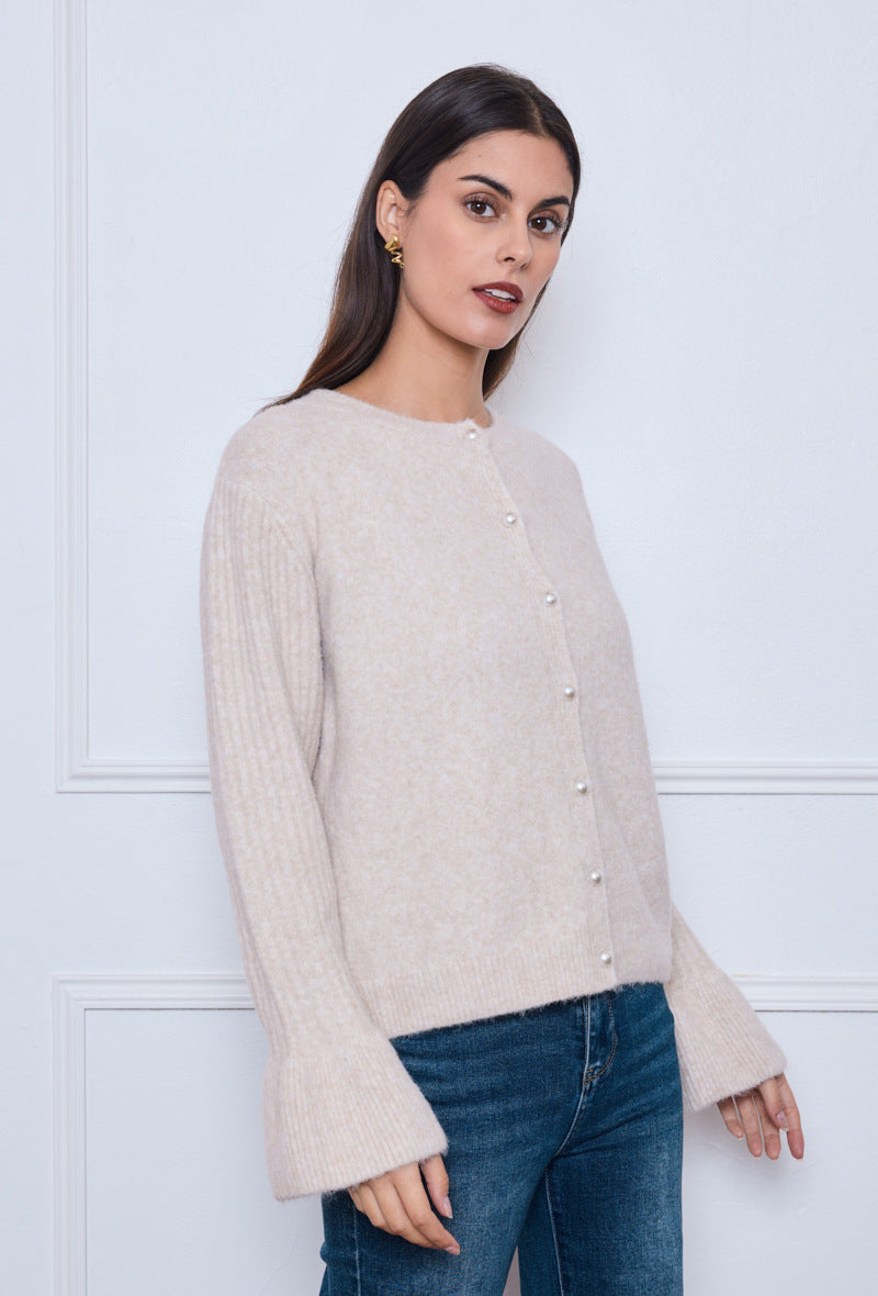 Josie pearl button flared sleeve cardigan