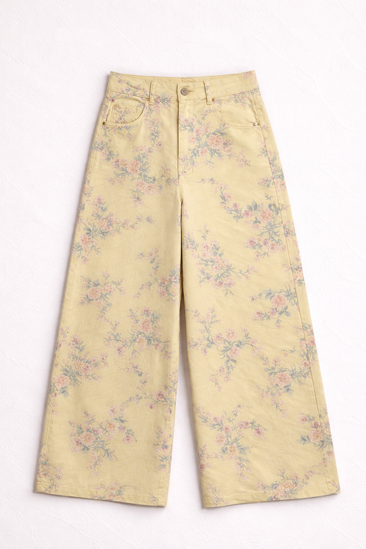 Lara yellow floral wide leg jeans