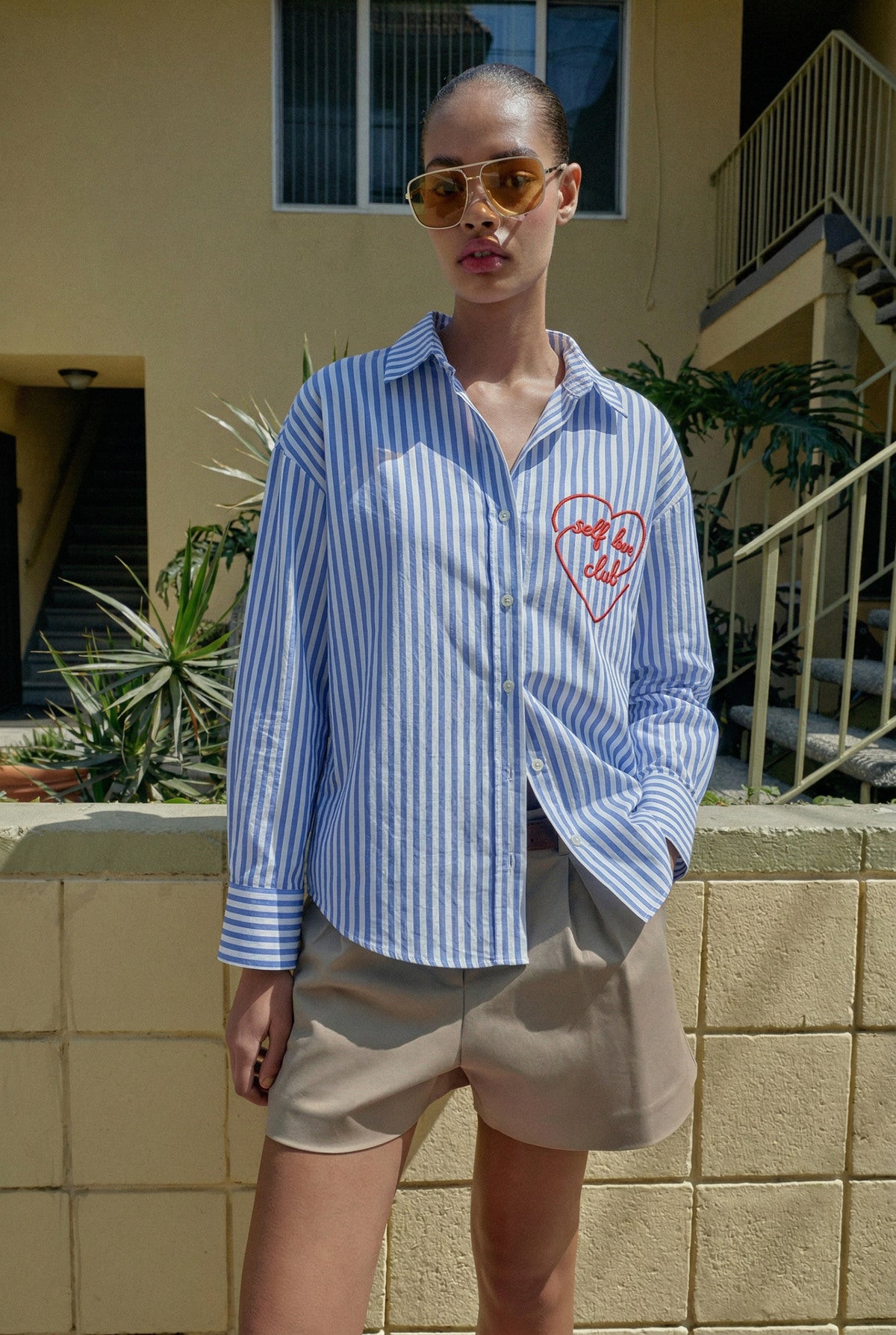 Self love club blue striped shirt