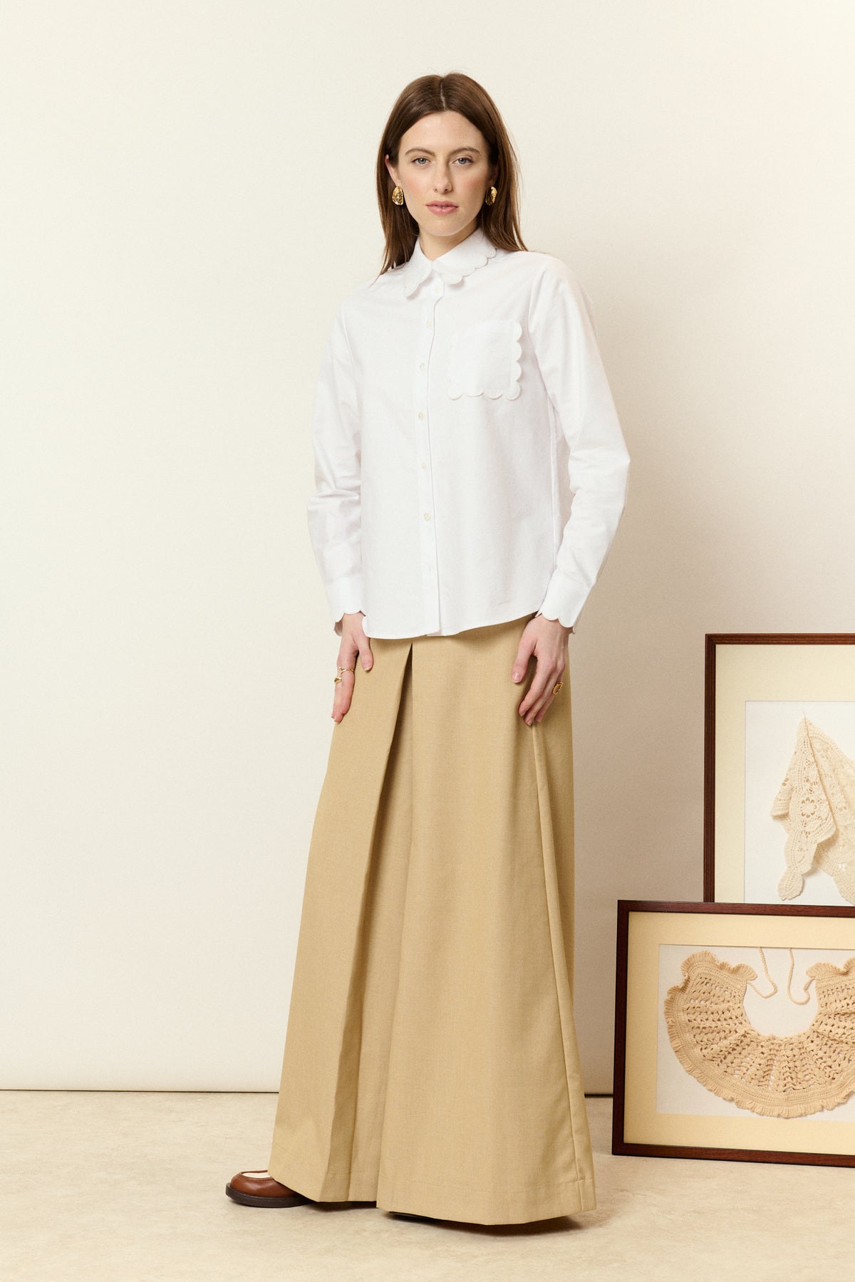 Lauren white cotton scalloped shirt