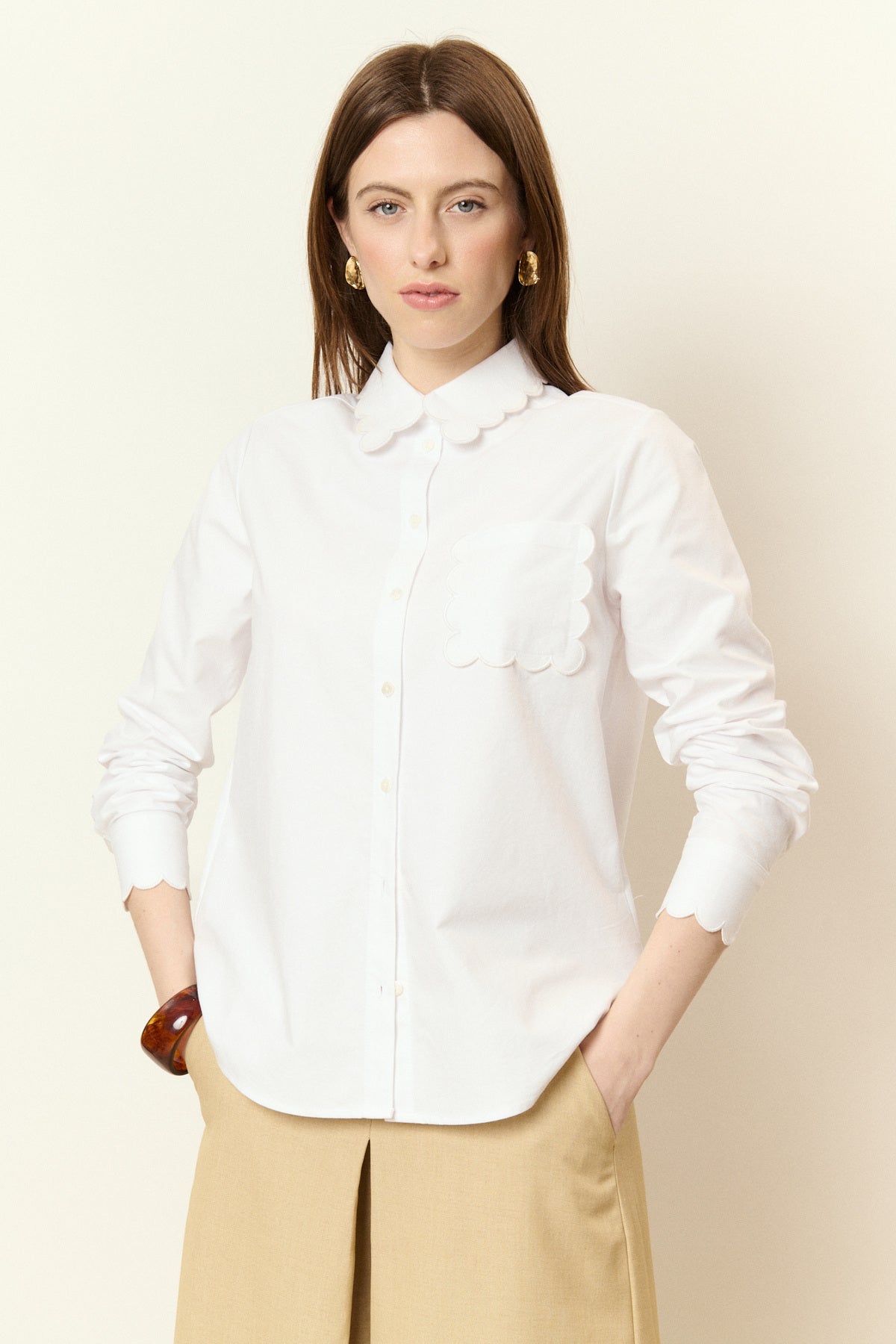 Lauren white cotton scalloped shirt