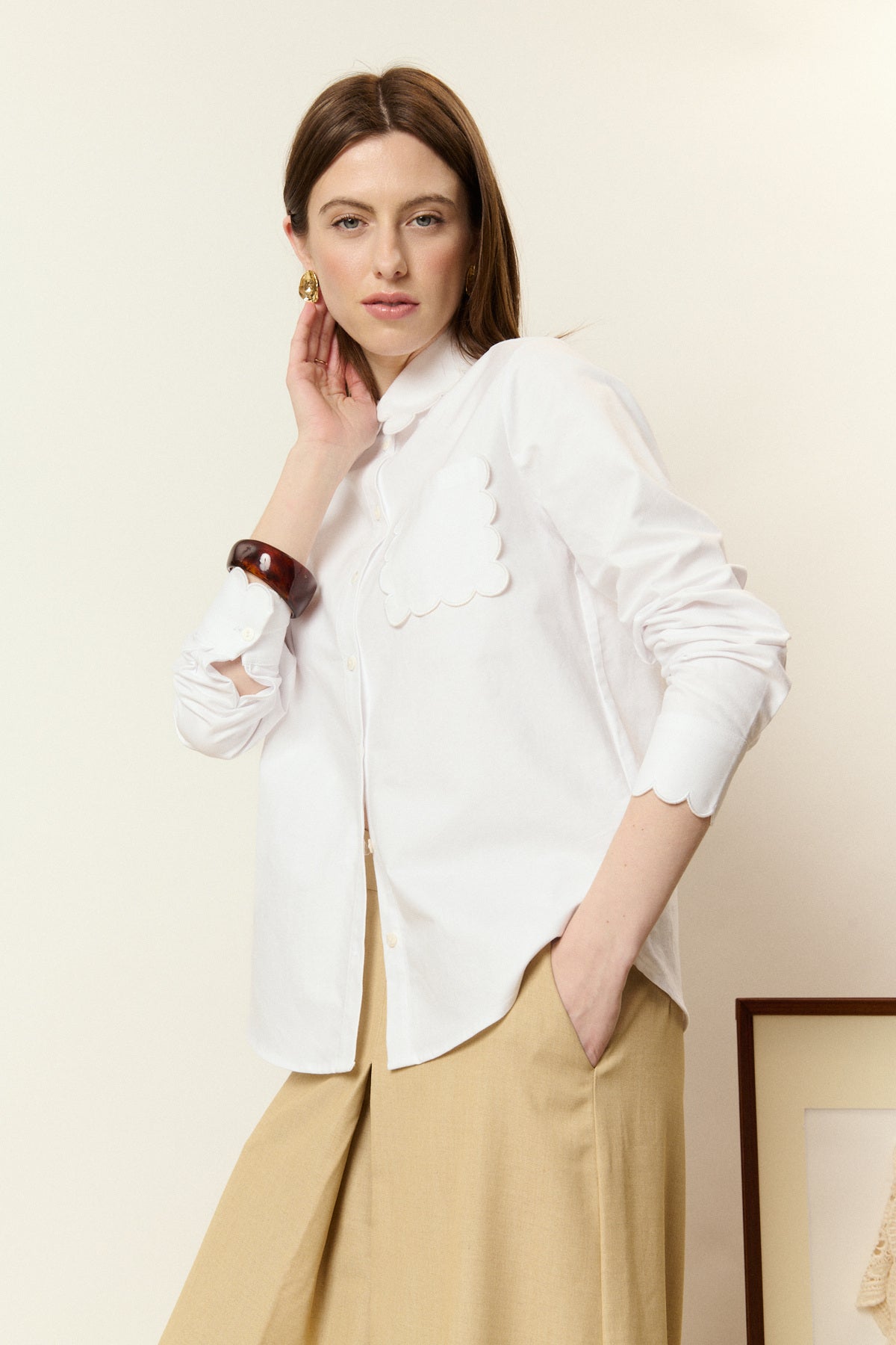Lauren white cotton scalloped shirt