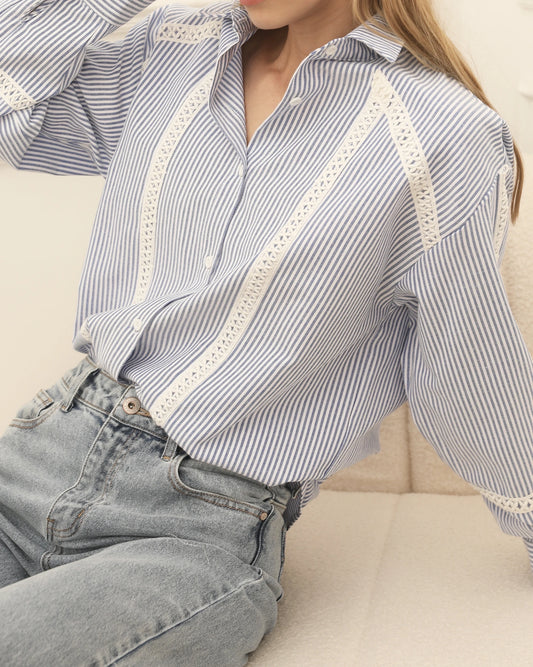 Lauren cotton embroidered striped blouse