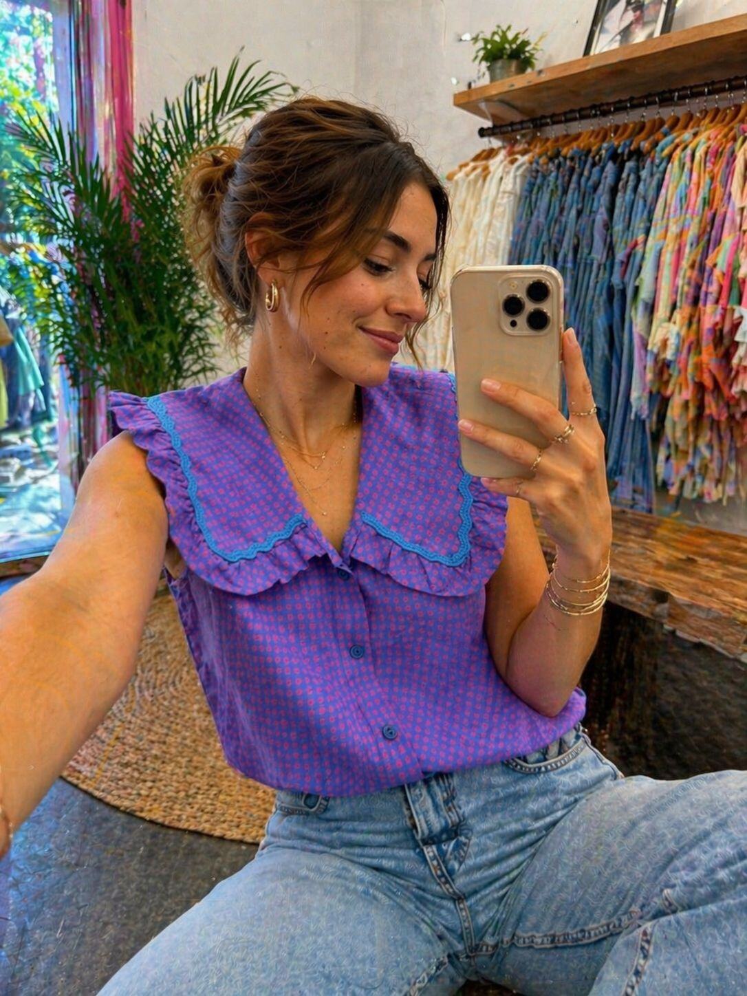 Ashley gingham purple & blue shirt