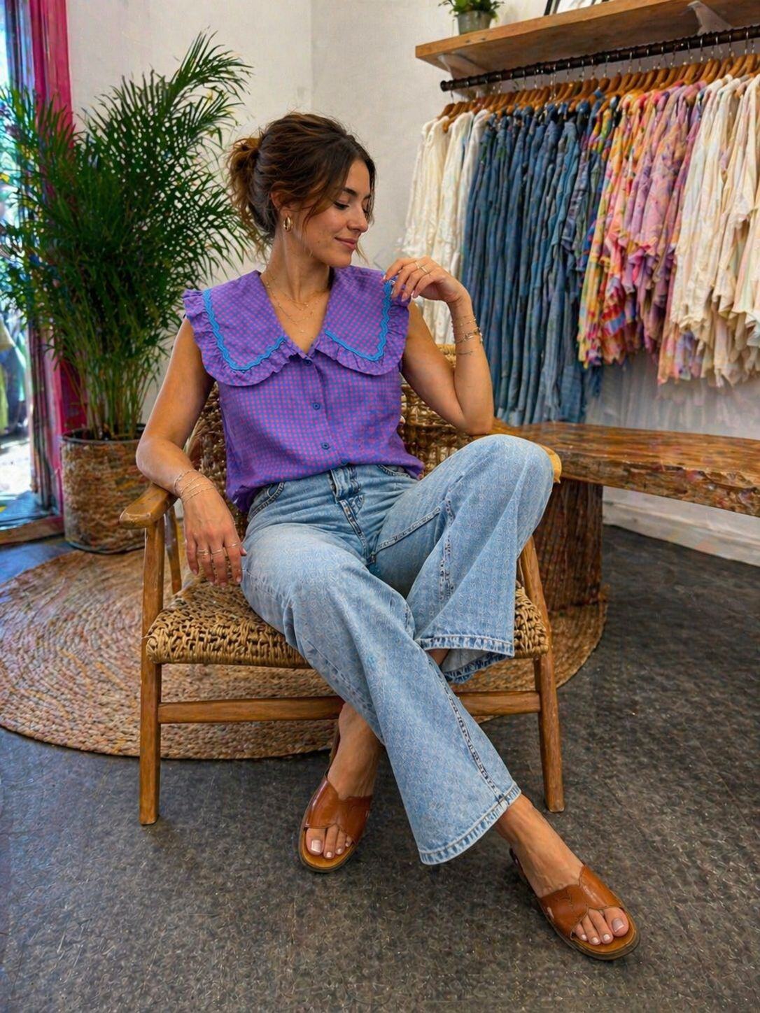 Ashley gingham purple & blue shirt