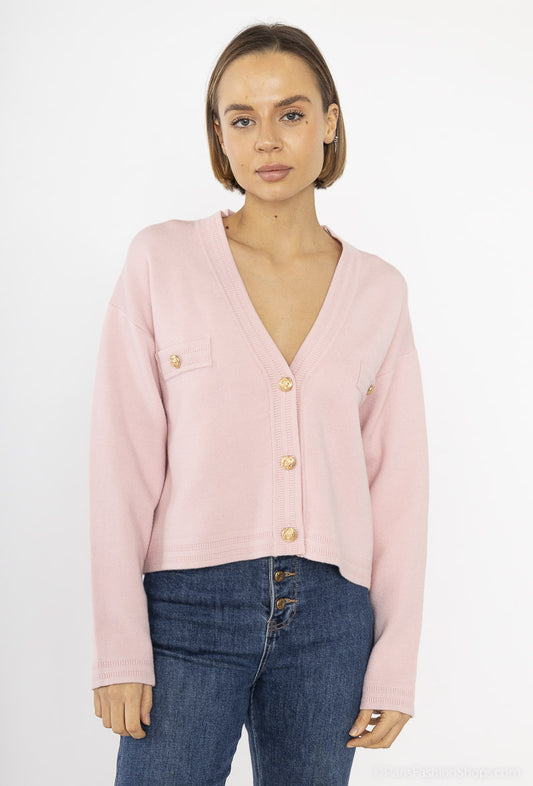 MADYSON baby pink cardigan with gold buttons