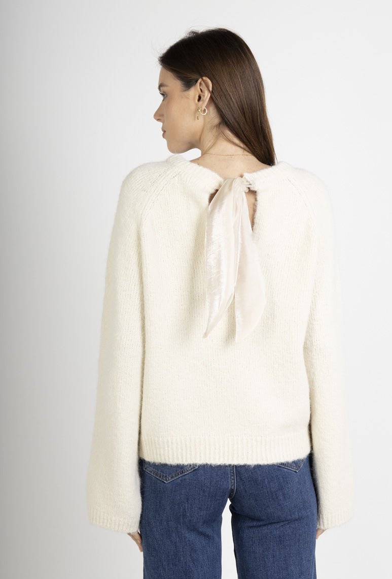 Lotus ecru soft knit jumper with satin bow