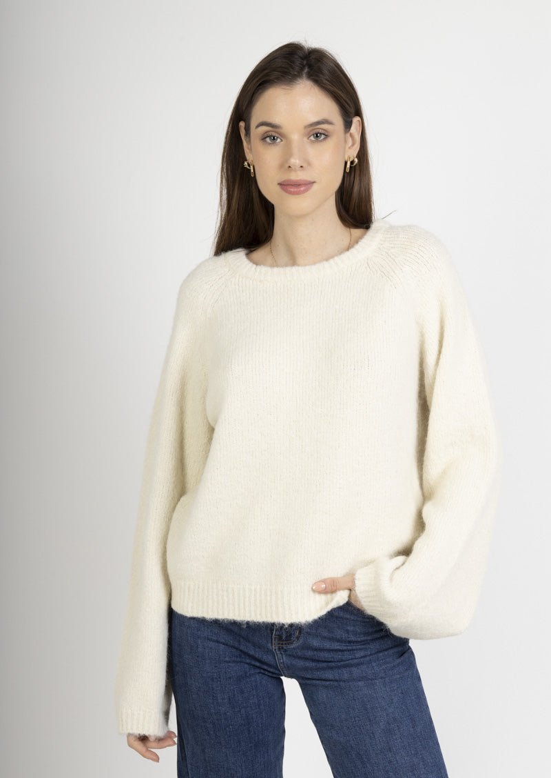 Lotus ecru soft knit jumper with satin bow