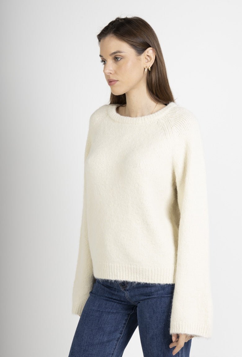 Lotus ecru soft knit jumper with satin bow