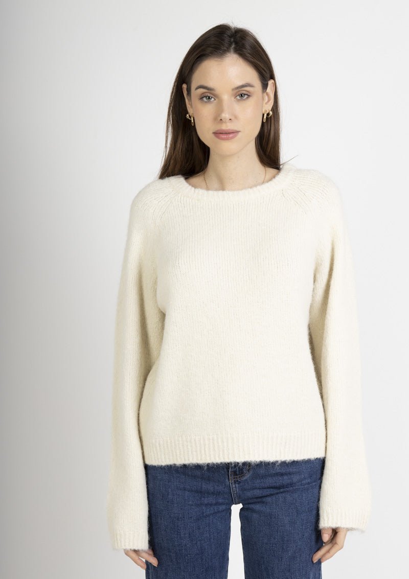 Lotus ecru soft knit jumper with satin bow