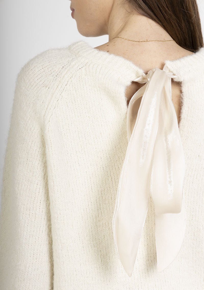 Lotus ecru soft knit jumper with satin bow