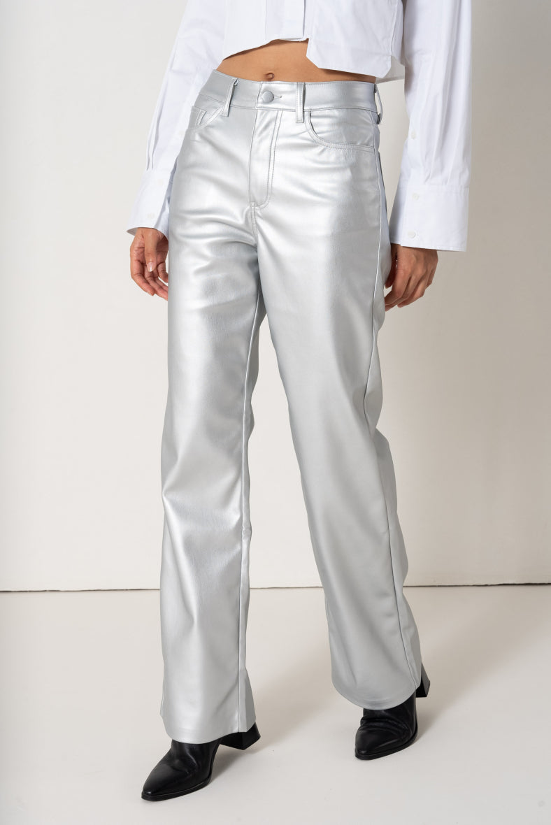 Silver metallic vegan leather cropped pants