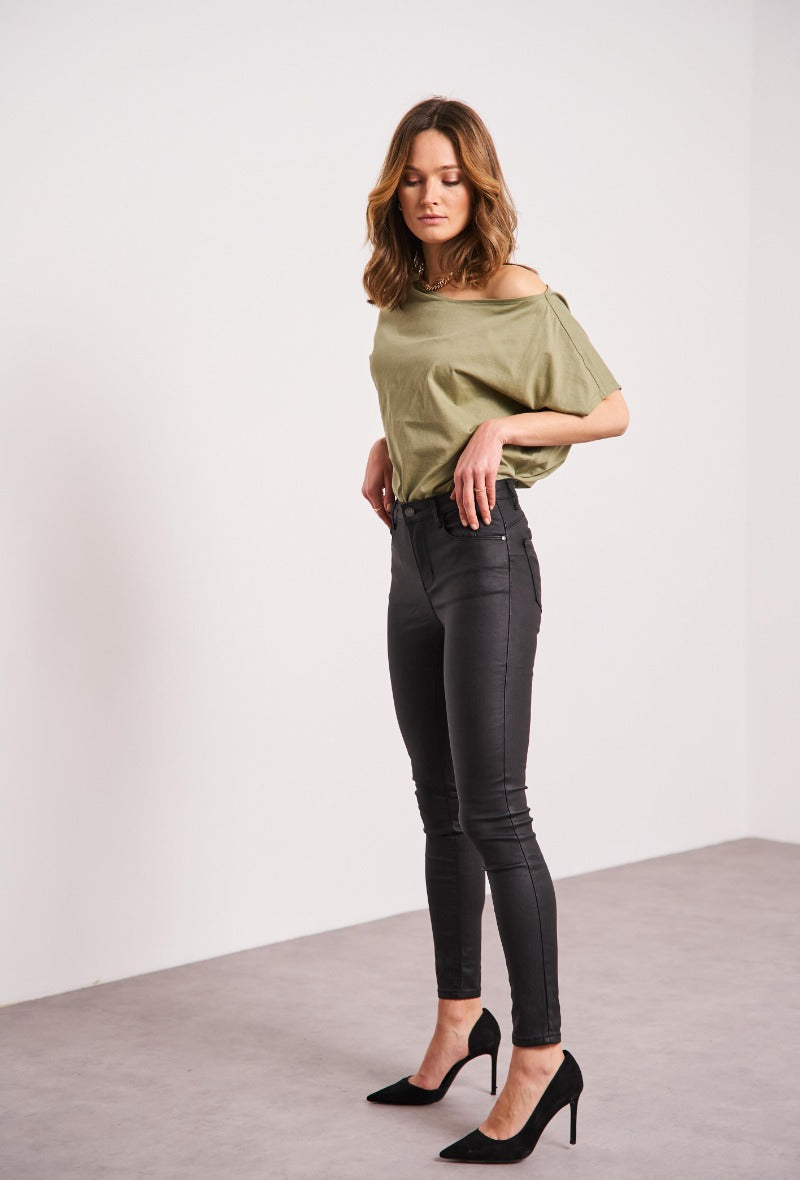 Black push up leather skinny trousers