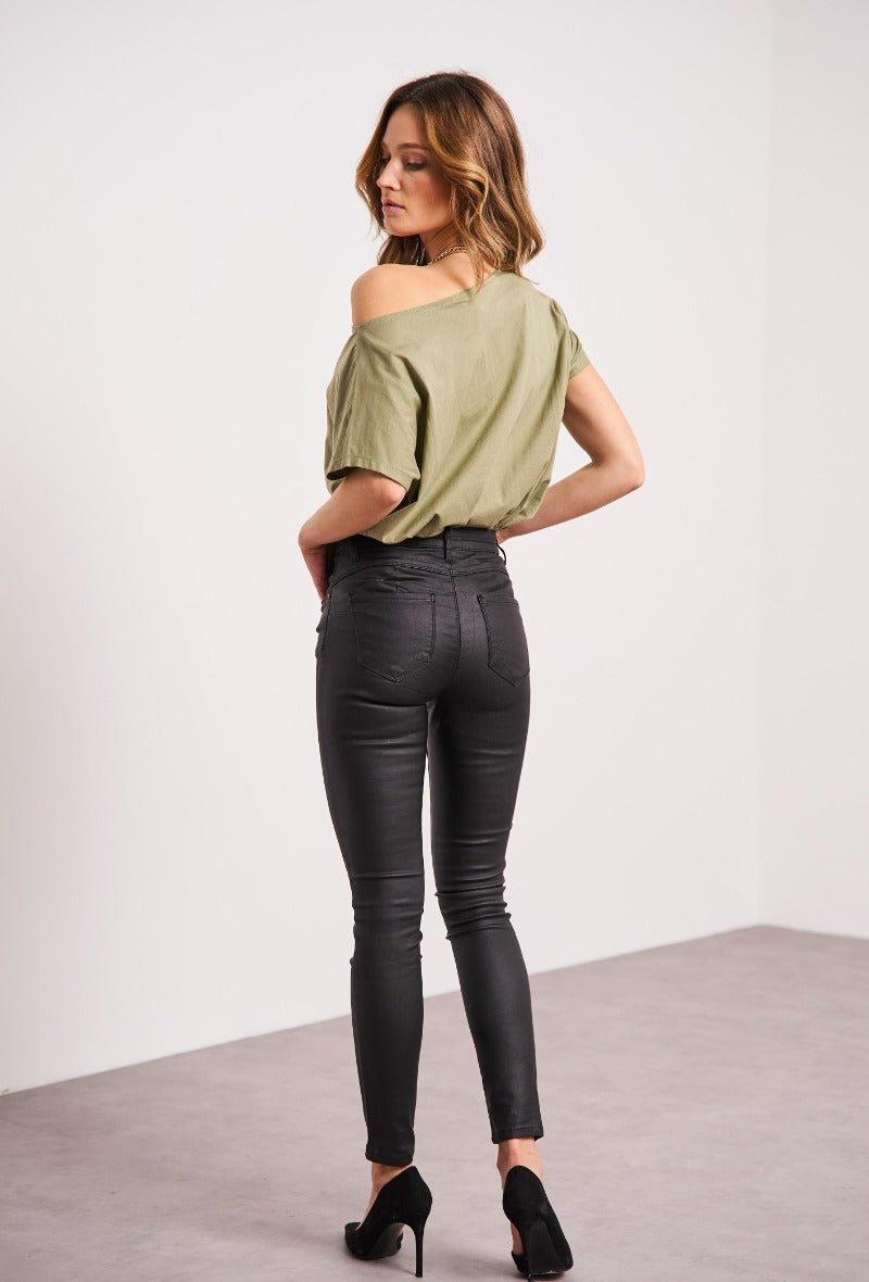 Black push up leather skinny trousers