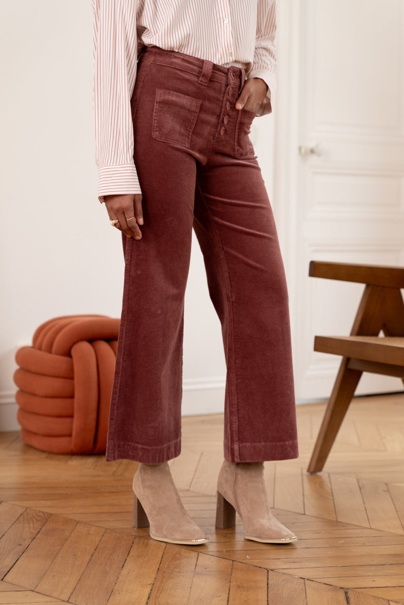 Pink cropped cord jeans