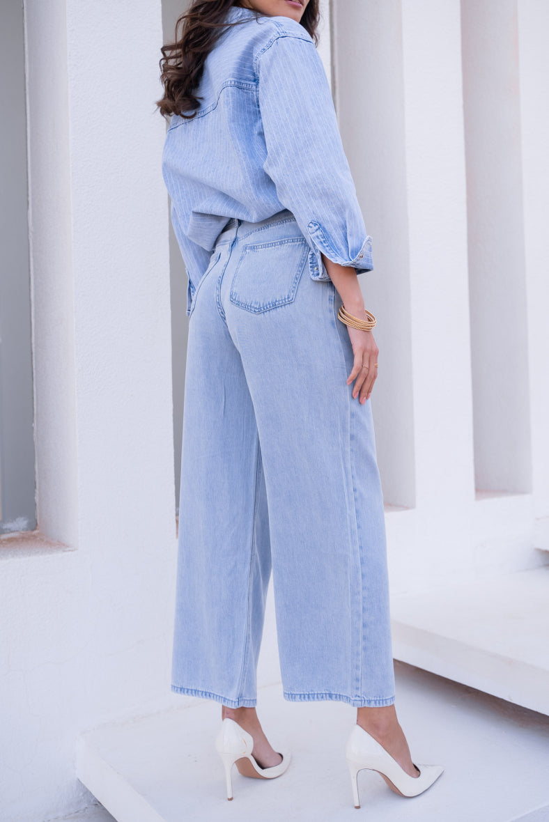 Lyocell Wide leg jeans with pearl button