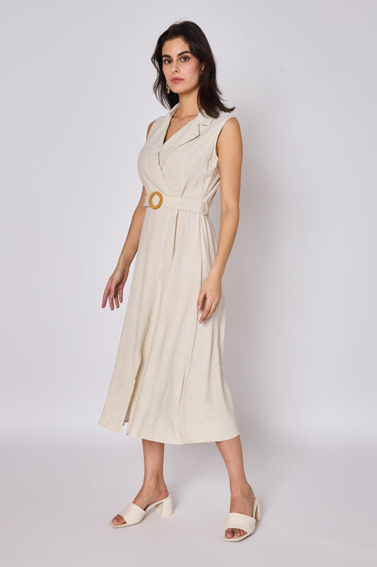 Stone linen dress with belt