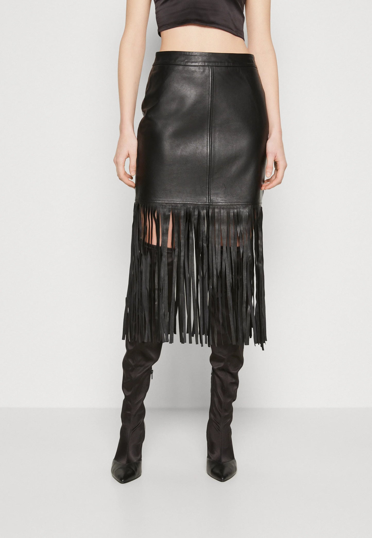 YASFUSANI Leather fringed skirt