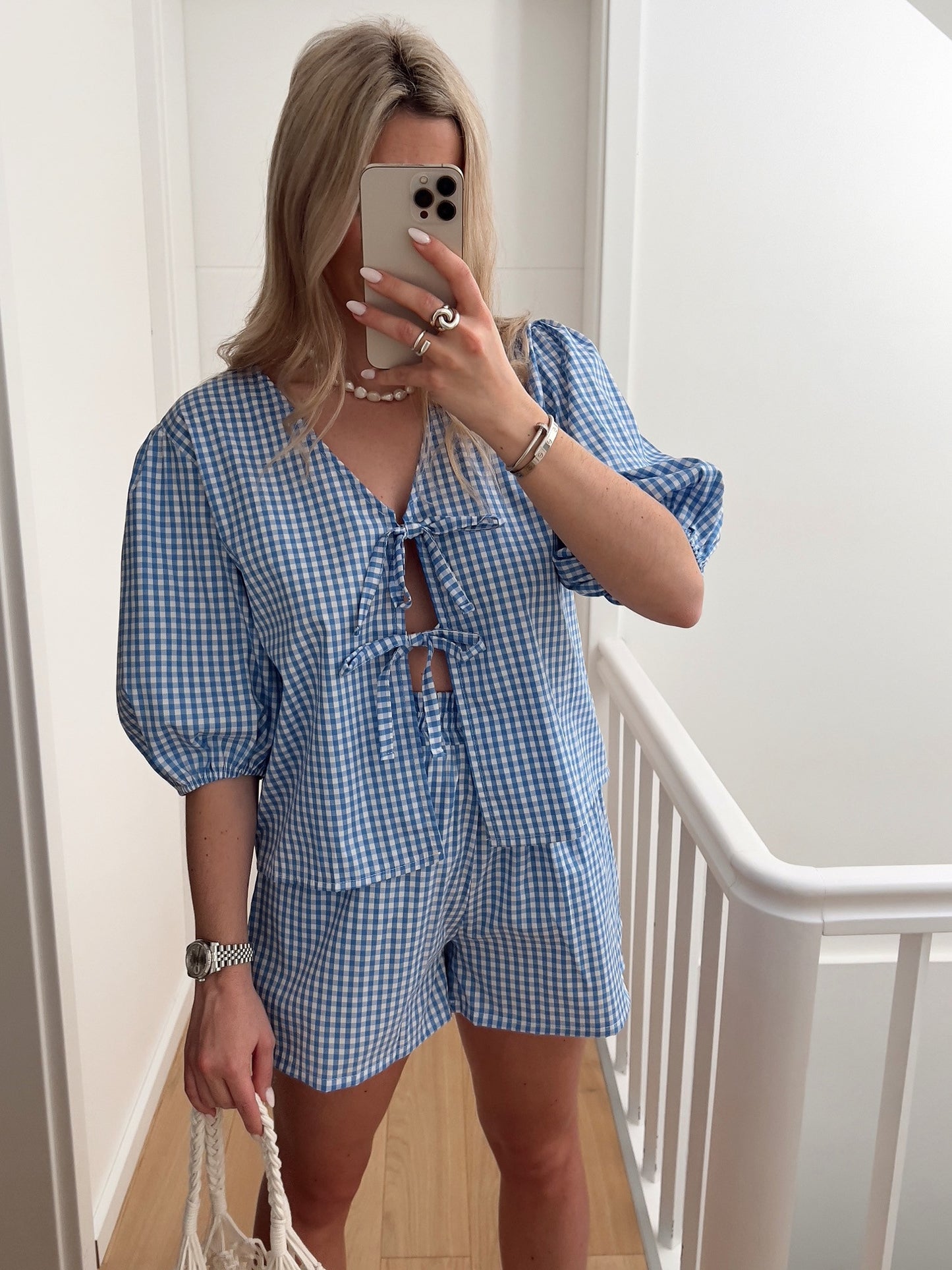 Gingham bow tie top with matching shorts
