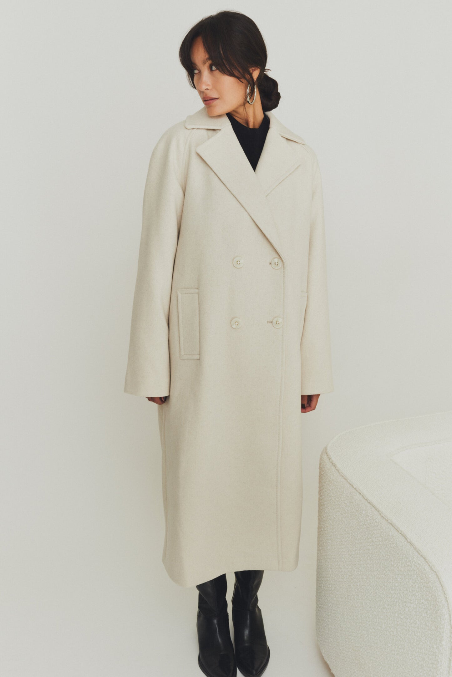 YAS MARGOT BIRCH WOOL LONG COAT