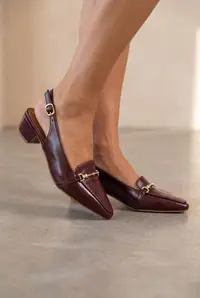 Burgundy horsebit sling back shoes