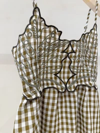 Lucy green gingham embroidered top