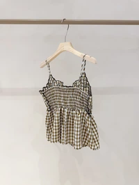 Lucy green gingham embroidered top