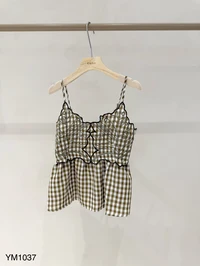 Lucy green gingham embroidered top