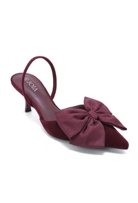 Burgundy velvet mid heel with bow
