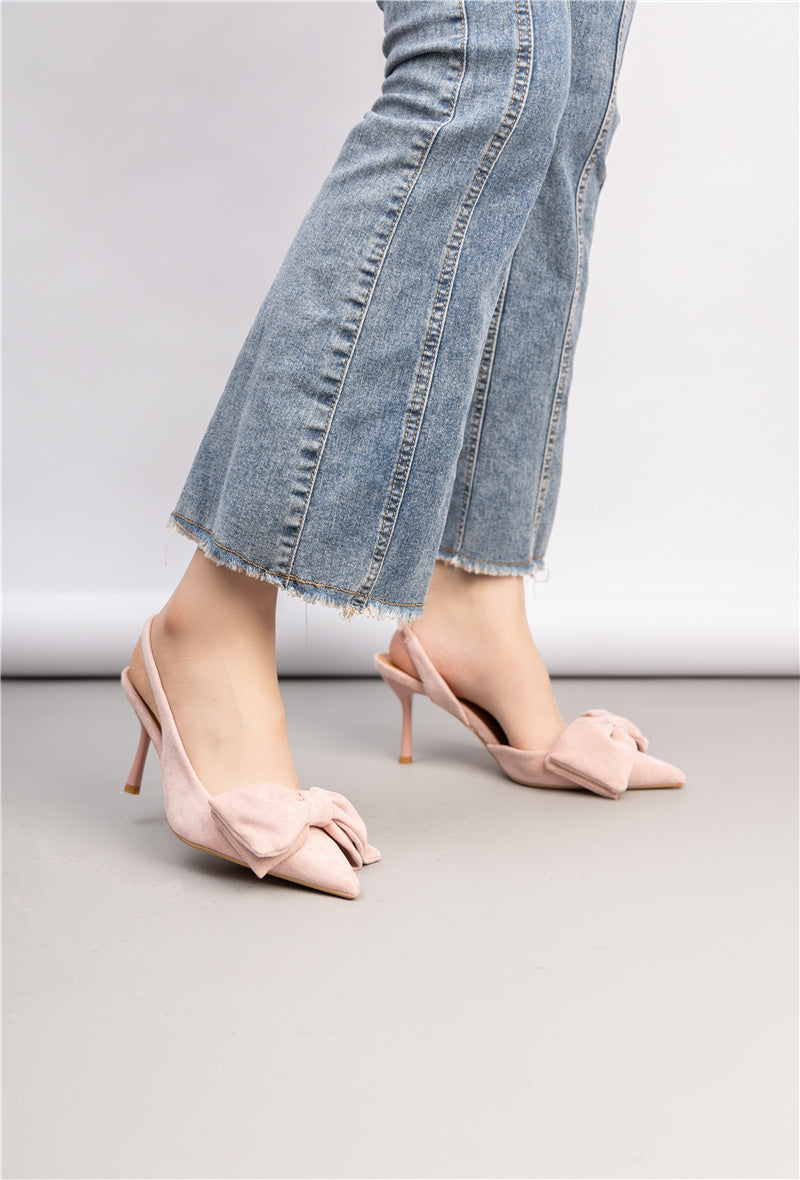 Light pink bow mid heel shoes