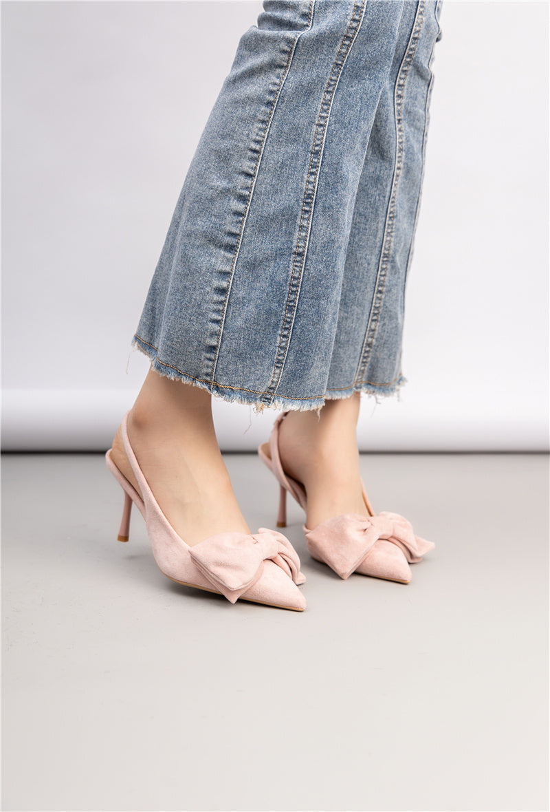 Light pink bow mid heel shoes